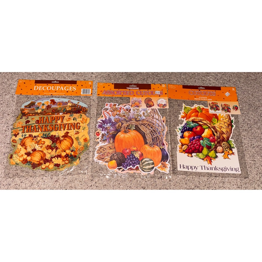 Amscan Thanksgiving Cutouts Decoupage Vintage Style Harvest Decor 3 Packs